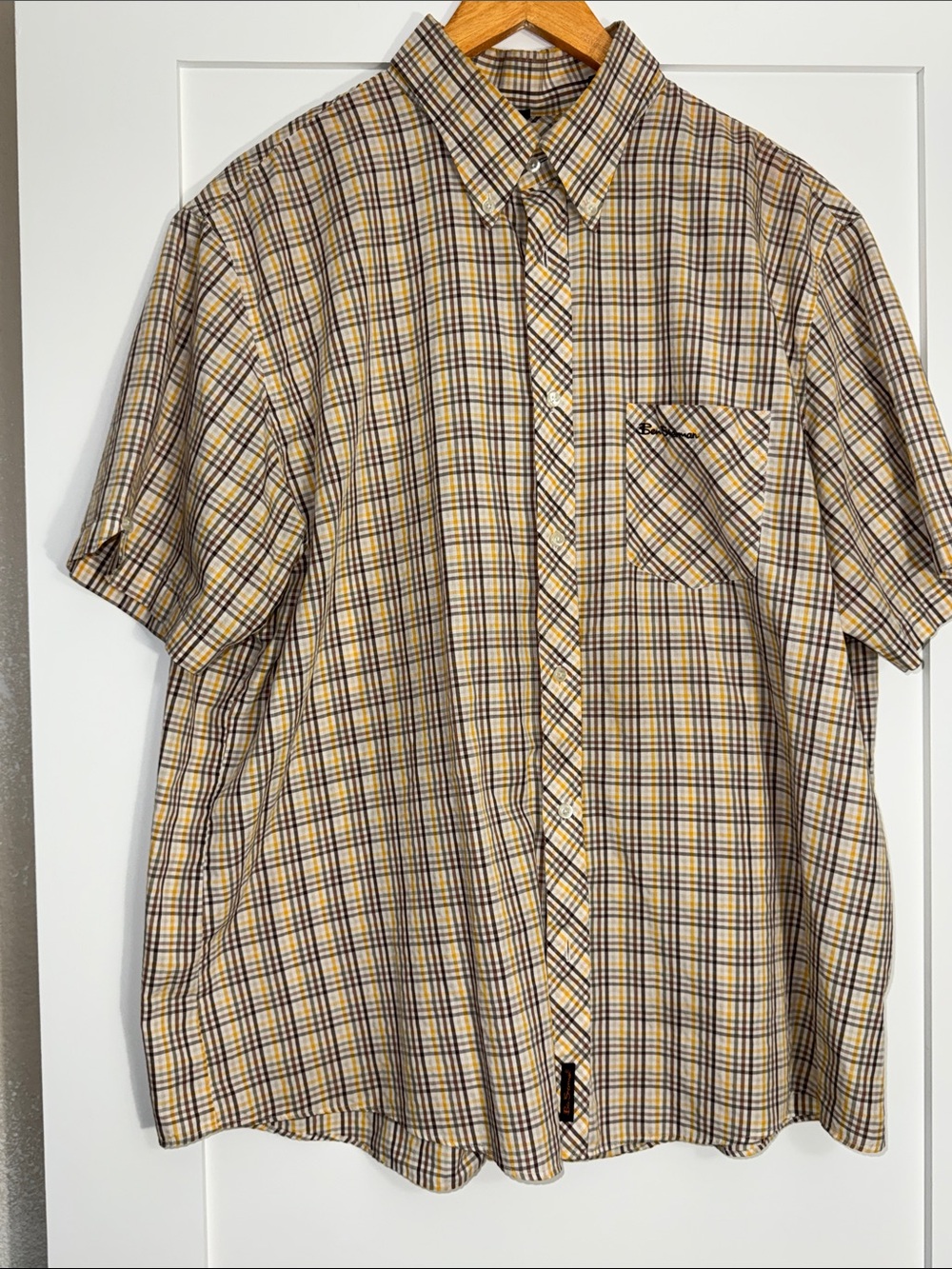 Ben Sherman Yellow Plaid Short-Sleeve Button-Down Shirt Sz XXL big and tall